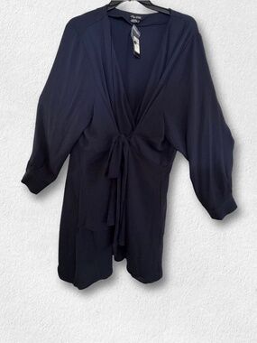 City Chic Navy Wrap Soft Touch Tunic Blouse with Side Tie Plus XL/22 NWT